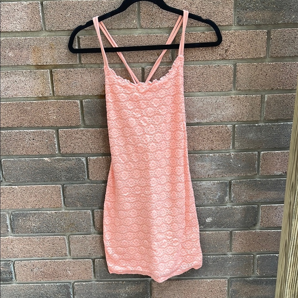 Hollister Peach Lace Slip Dress Criss-Cross back Size XS